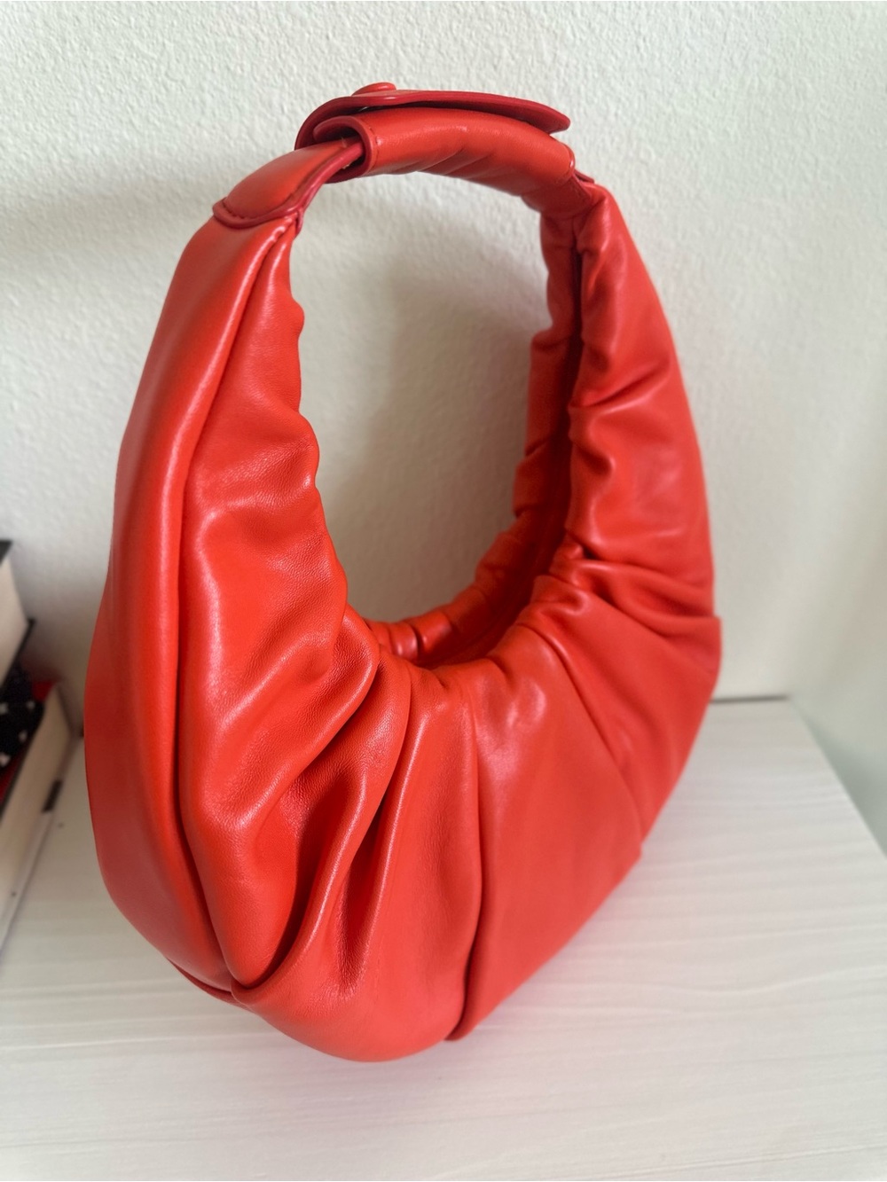 STAUD Red/ Orange Soft Moon Hobo Shoulder Bag